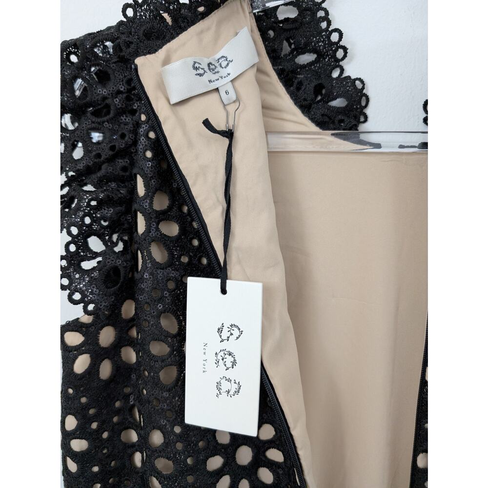 NWT SEA New York Black Eyelet Sequined Shelby Mini Dress Size 6 - Picture 5 of 10